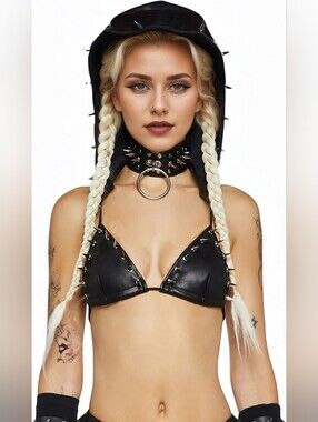 ROMWE Black Spiked Hooded Hat with Choker Accent